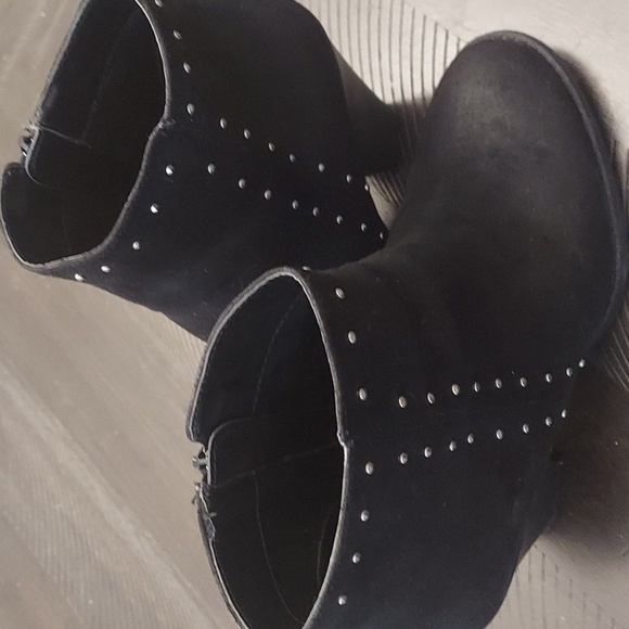 MIA Black Studded Textile Upper Sz 8.5 Ankle Boots Stacked Heel - Picture 9 of 11